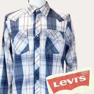 VINTAGE Levi’s Red Tab Copper Riveted plaid button down shirt western snap front